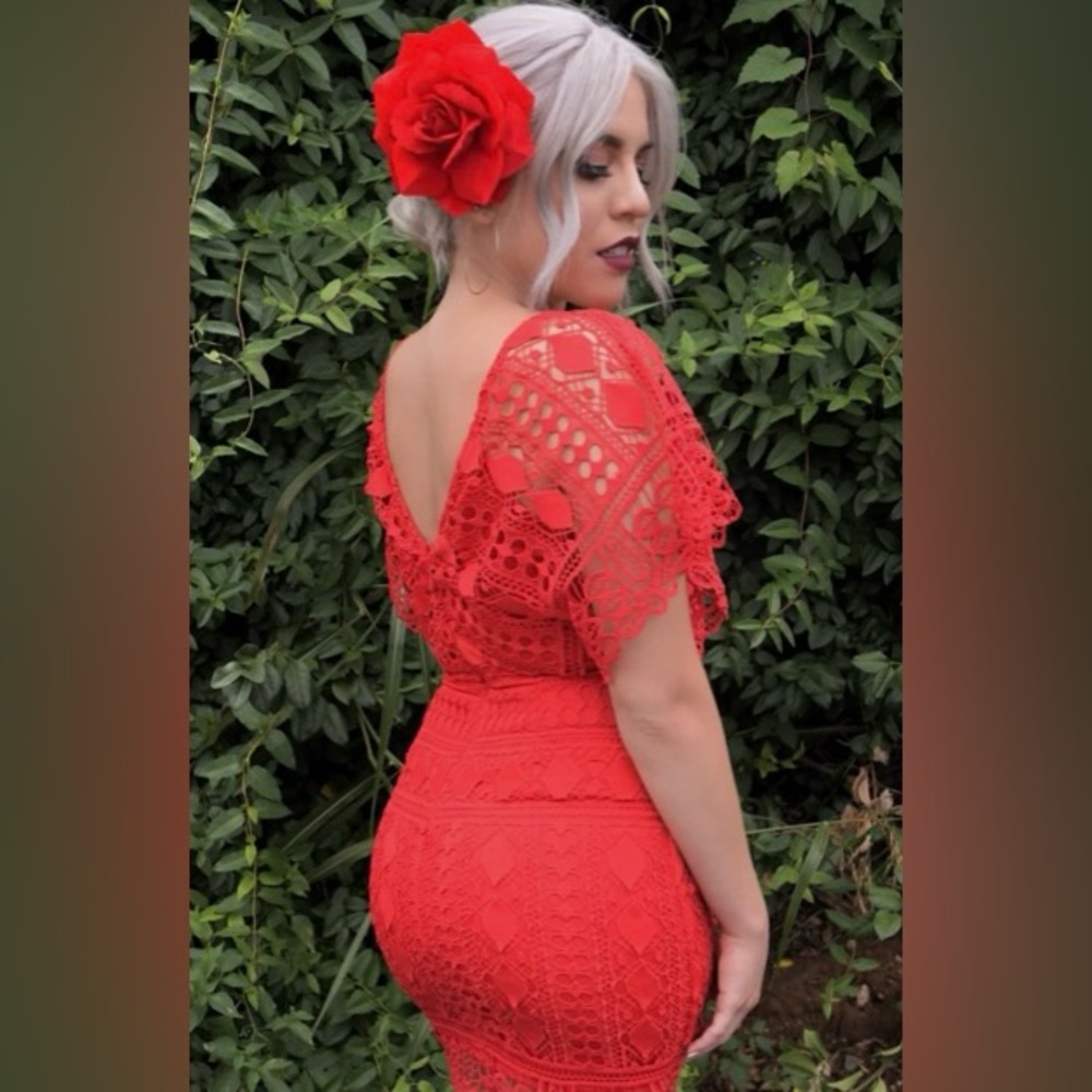 Lulu’s First Kiss Red Crocheted Mini Dress